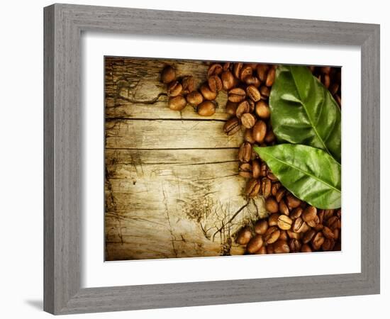 Coffee Beans Over Wood Background-Subbotina Anna-Framed Art Print