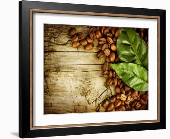 Coffee Beans Over Wood Background-Subbotina Anna-Framed Art Print