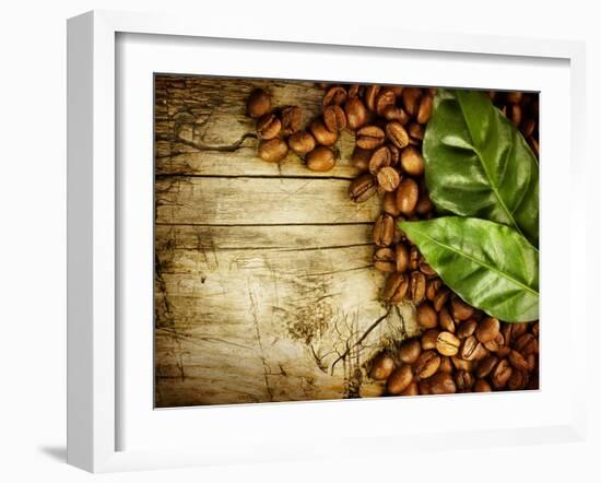 Coffee Beans Over Wood Background-Subbotina Anna-Framed Art Print