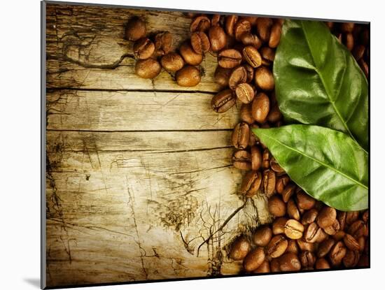 Coffee Beans Over Wood Background-Subbotina Anna-Mounted Art Print