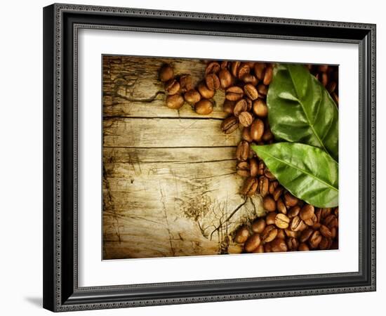 Coffee Beans Over Wood Background-Subbotina Anna-Framed Art Print