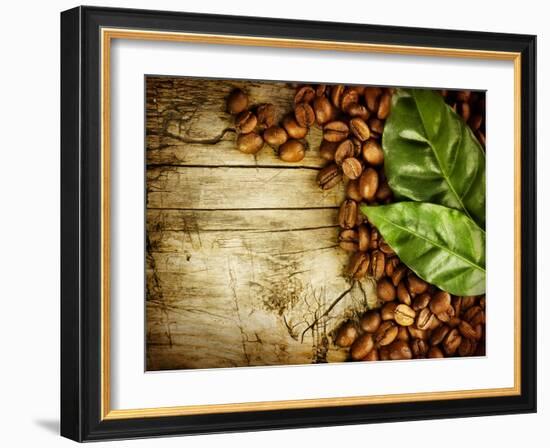 Coffee Beans Over Wood Background-Subbotina Anna-Framed Art Print