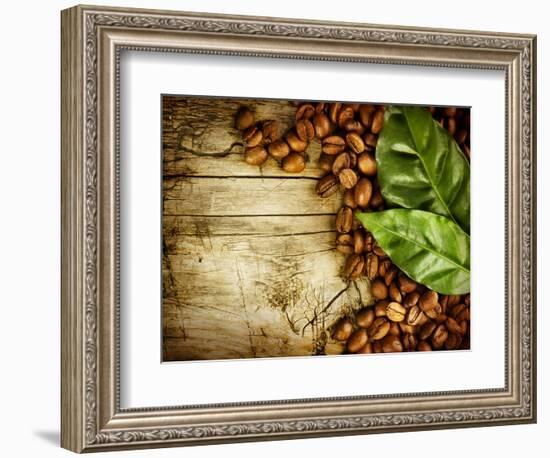 Coffee Beans Over Wood Background-Subbotina Anna-Framed Art Print