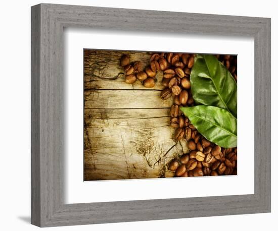 Coffee Beans Over Wood Background-Subbotina Anna-Framed Premium Giclee Print
