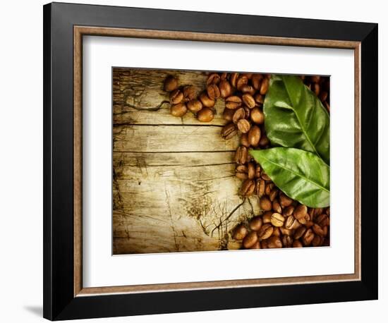 Coffee Beans Over Wood Background-Subbotina Anna-Framed Premium Giclee Print
