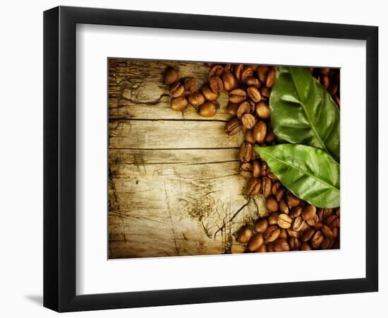 Coffee Beans Over Wood Background-Subbotina Anna-Framed Premium Giclee Print