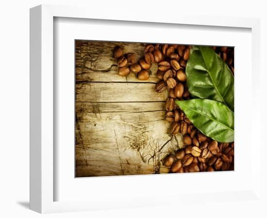 Coffee Beans Over Wood Background-Subbotina Anna-Framed Premium Giclee Print