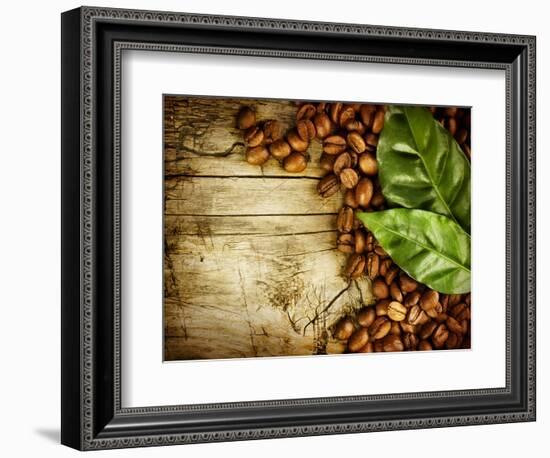 Coffee Beans Over Wood Background-Subbotina Anna-Framed Premium Giclee Print