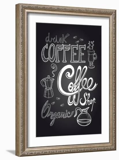 Coffee Chalkboard Illustration-cienpies-Framed Art Print