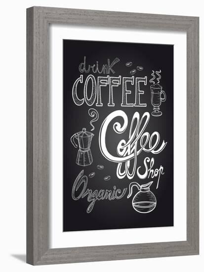 Coffee Chalkboard Illustration-cienpies-Framed Art Print