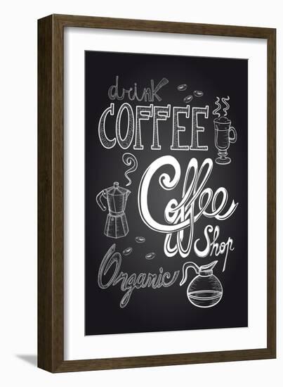 Coffee Chalkboard Illustration-cienpies-Framed Art Print