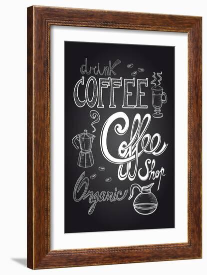 Coffee Chalkboard Illustration-cienpies-Framed Art Print