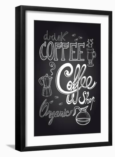 Coffee Chalkboard Illustration-cienpies-Framed Art Print