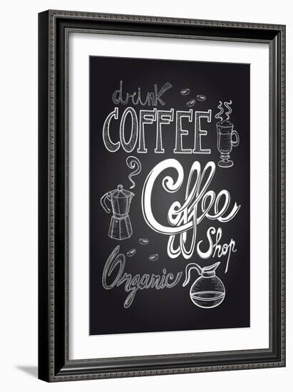 Coffee Chalkboard Illustration-cienpies-Framed Art Print