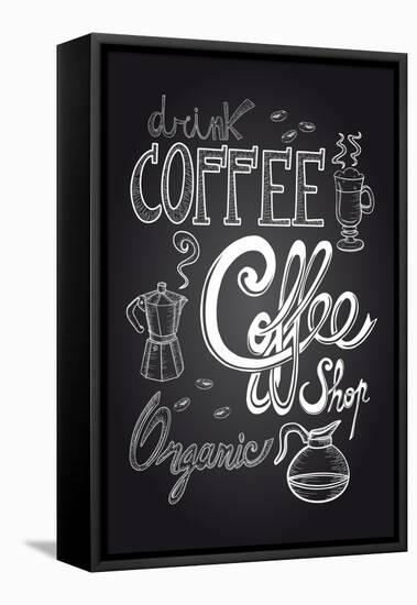 Coffee Chalkboard Illustration-cienpies-Framed Stretched Canvas