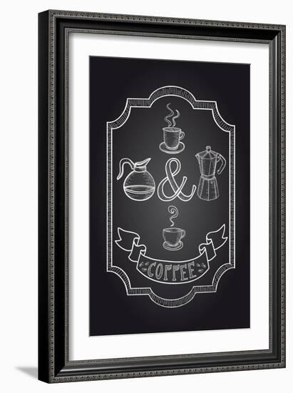 Coffee Chalkboard Illustration-cienpies-Framed Art Print