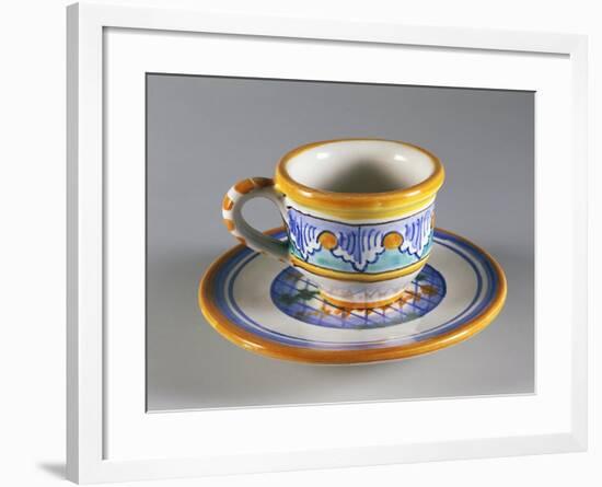 Coffee Cup Decorated with Light Blue Palmettes-null-Framed Giclee Print
