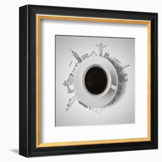 Coffee Cup & Global Landmarks-null-Framed Art Print