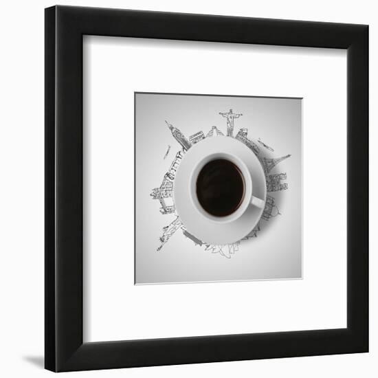 Coffee Cup & Global Landmarks-null-Framed Art Print