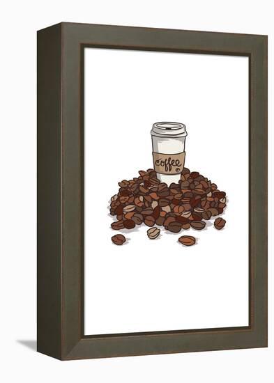 Coffee Cup with Beans - Icon-Lantern Press-Framed Stretched Canvas