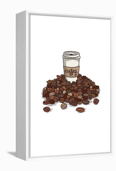 Coffee Cup with Beans - Icon-Lantern Press-Framed Stretched Canvas