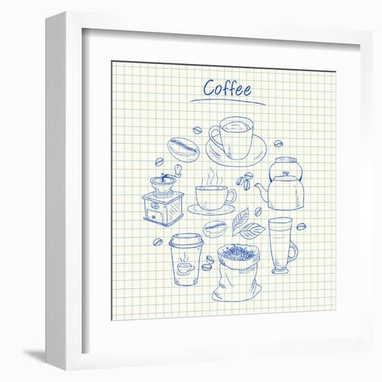 Coffee Doodles - Squared Paper-kytalpa-Framed Art Print