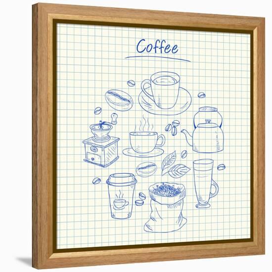 Coffee Doodles - Squared Paper-kytalpa-Framed Stretched Canvas