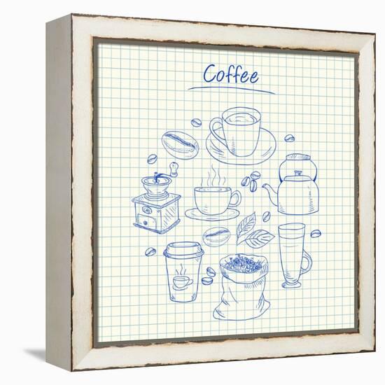 Coffee Doodles - Squared Paper-kytalpa-Framed Stretched Canvas