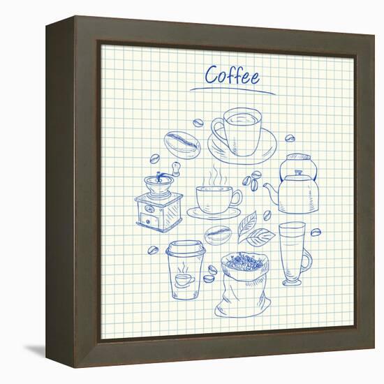 Coffee Doodles - Squared Paper-kytalpa-Framed Stretched Canvas