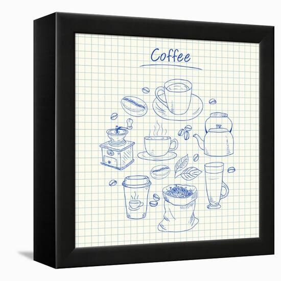 Coffee Doodles - Squared Paper-kytalpa-Framed Stretched Canvas