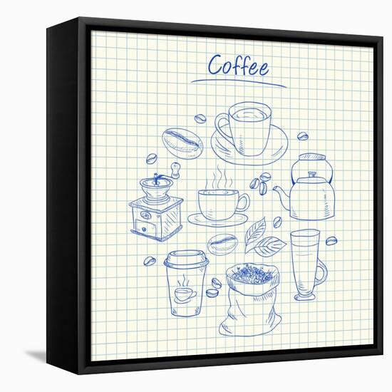 Coffee Doodles - Squared Paper-kytalpa-Framed Stretched Canvas