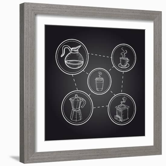 Coffee Elements - Chalkboard Illustration-cienpies-Framed Art Print