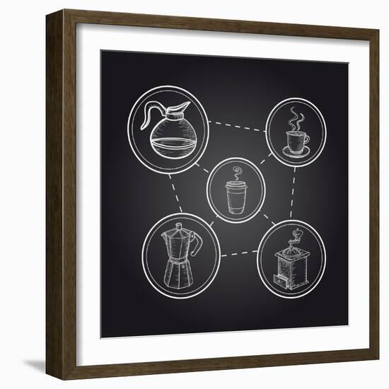 Coffee Elements - Chalkboard Illustration-cienpies-Framed Art Print