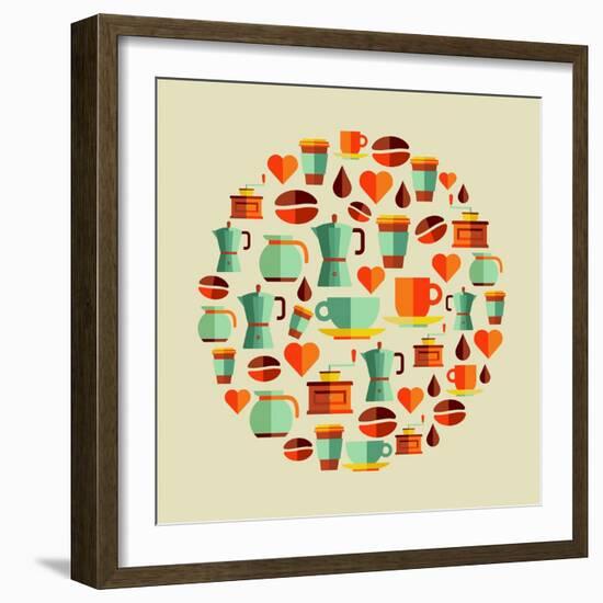 Coffee Elements Illustration-cienpies-Framed Premium Giclee Print