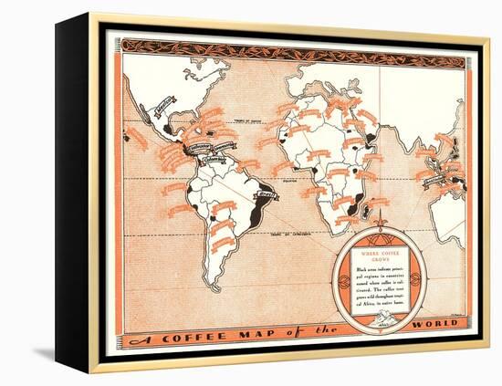 Coffee Map of the World-null-Framed Stretched Canvas