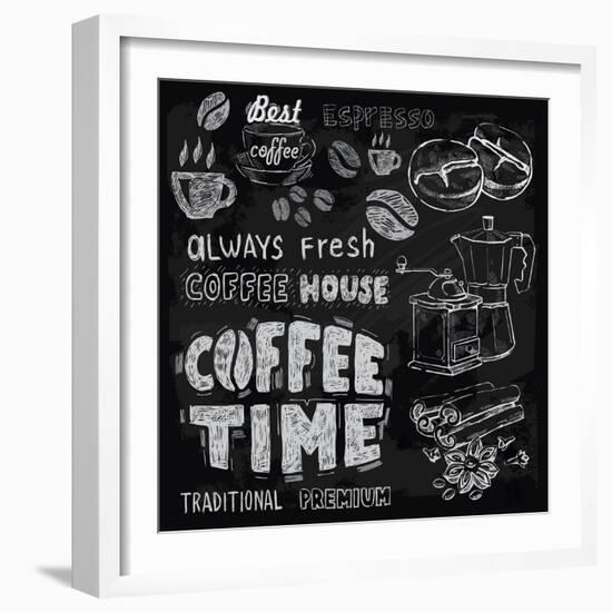 Coffee on Chalkboard-bioraven-Framed Art Print