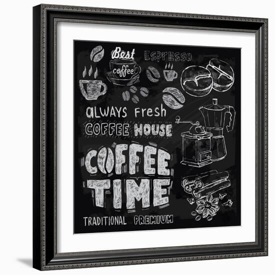 Coffee on Chalkboard-bioraven-Framed Art Print