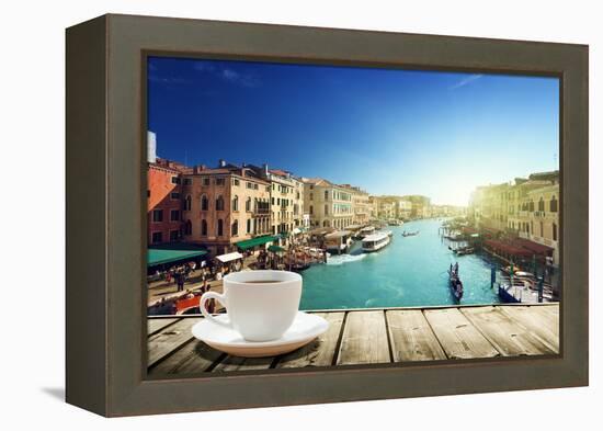 Coffee on Table and Venice in Sunset Time, Italy-Iakov Kalinin-Framed Premier Image Canvas