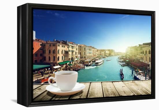 Coffee on Table and Venice in Sunset Time, Italy-Iakov Kalinin-Framed Premier Image Canvas