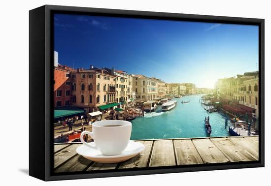 Coffee on Table and Venice in Sunset Time, Italy-Iakov Kalinin-Framed Premier Image Canvas