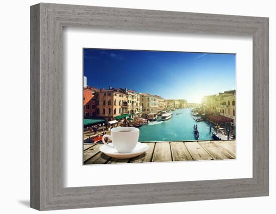 Coffee on Table and Venice in Sunset Time, Italy-Iakov Kalinin-Framed Photographic Print