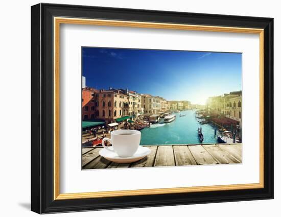 Coffee on Table and Venice in Sunset Time, Italy-Iakov Kalinin-Framed Photographic Print