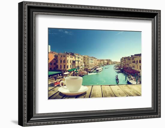 Coffee on Table and Venice in Sunset Time, Italy-Iakov Kalinin-Framed Photographic Print