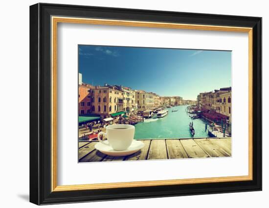 Coffee on Table and Venice in Sunset Time, Italy-Iakov Kalinin-Framed Photographic Print