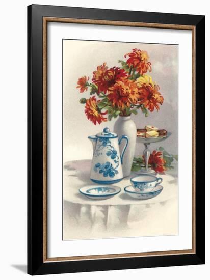 Coffee Pot with Chyrsanthemums-null-Framed Premium Giclee Print