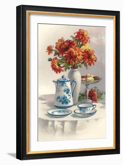 Coffee Pot with Chyrsanthemums-null-Framed Premium Giclee Print