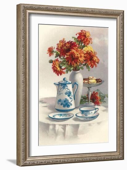 Coffee Pot with Chyrsanthemums-null-Framed Art Print