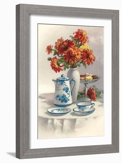 Coffee Pot with Chyrsanthemums-null-Framed Art Print