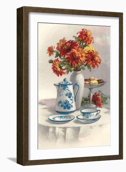 Coffee Pot with Chyrsanthemums-null-Framed Art Print