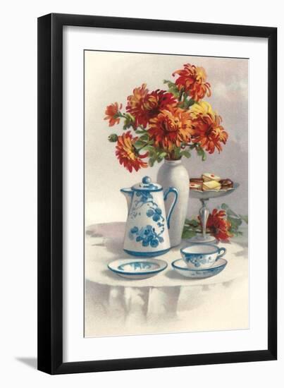 Coffee Pot with Chyrsanthemums-null-Framed Art Print